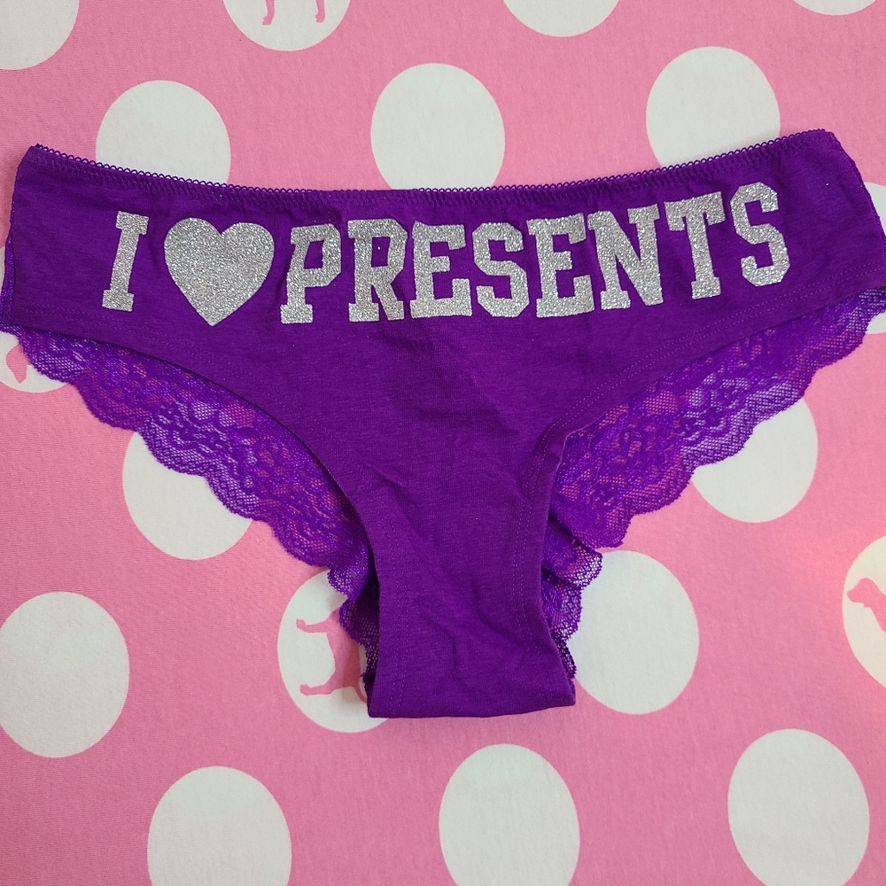 VTG VS PINK Lace Back Low-rise Glitter Hipster Panty Size M 💜